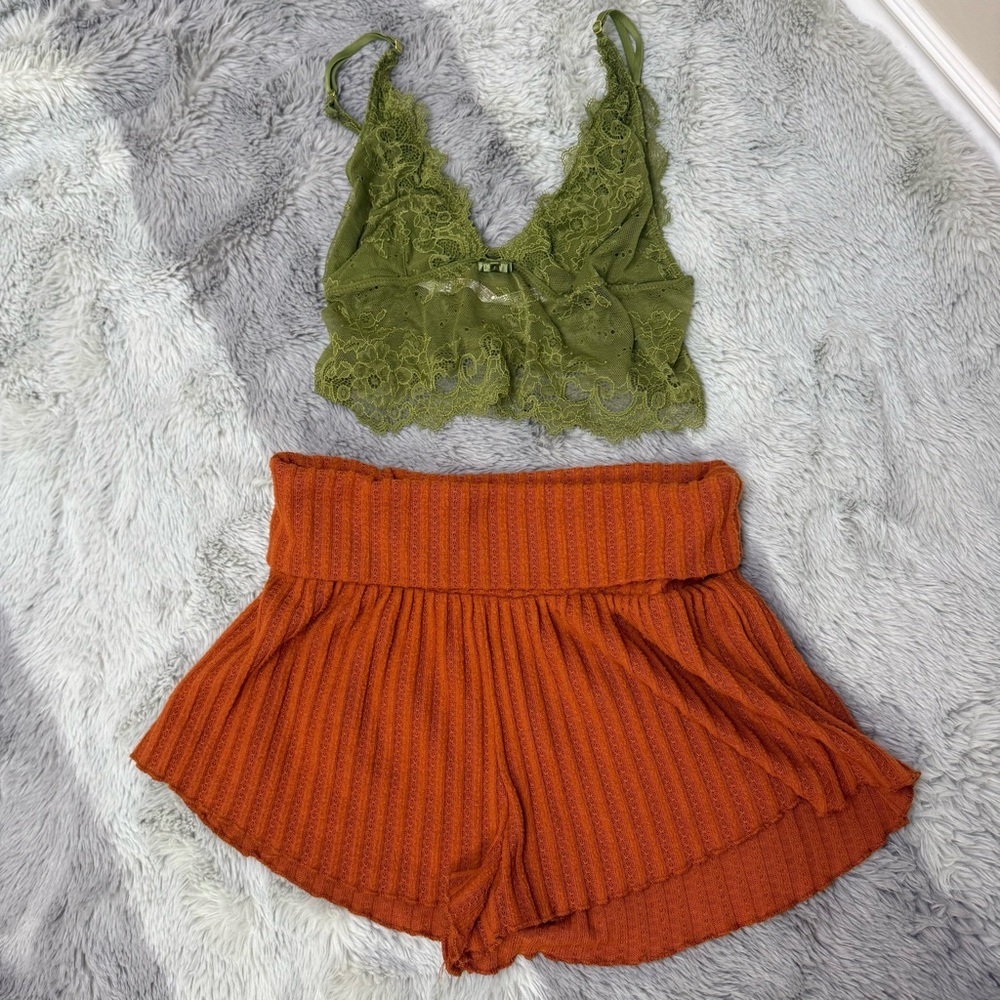 Burnt Orange & Sage L Bralette M Amber Shorts | Out From Under Urban Outfitters